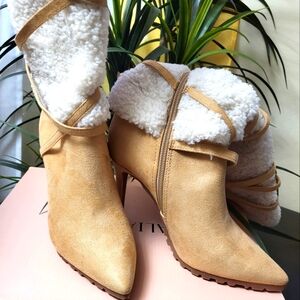 Tan Suede Women's Boots with Faux Fur Lining